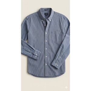J. Crew Flex Washed Shirt Large L Slim Fit Blue Gingham Button Up Long Sleeve